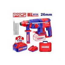 Marteau perforateur burineur sans fil Emtop 20v avec 1 chargeur + 2 batteries 4.0ah lithium-ion moteur brushless avec 3 forets et 1 ciseau à bois