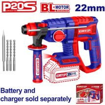 Marteau perforateur burineur sans fil Emtop 20v lithium-ion moteur brushless avec 3 forets et 1 ciseau à bois batterie et chargeur vendus séparément