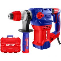 Marteau perforateur filaire 1500w Emtop système de mandrin sds plus anti-vibration avec 3 forets et 2 burins 1 ensemble de balais de charbon + boîte