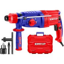 Marteau perforateur filaire 950w Emtop système de mandrin sds plus avec 1 mandrin à clé 13mm 3 forets et 2 burins 1 ensemble de balais de charbon +