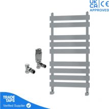 Marvella Chrome Flat Panel Towel Rail - 950 x 500mm - Angled trv Valve Pair