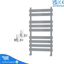 Gravahaus - Marvella Chrome Flat Panel Towel Rail - 950 x 500mm - Straight Manual Square Valve Pair