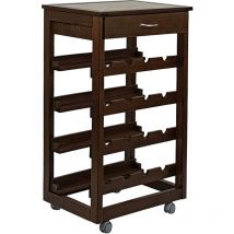 Marvin - Carrello Cantinetta Cucina Salvaspazio in Legno di Faggio con Cassetto e Ripiani Portabottiglie Vino 4 Ruote Girevoli Portavivande Ripiano