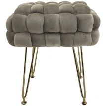 Pouf in Velluto Intrecciato con Gambe in Metallo Oro Cromato Sophie Poggiapiedi Sgabello per Casa Soggiorno Camera da Letto Salotto Divano Tavolino