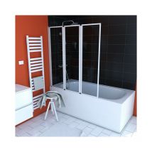 Marwell Badewannentrennwand Premium 125 x 143 cm- 3-flügelig - weiß -Badewannenaufsatz – Duschtrennwand – Duschabtrennung für Badewannen