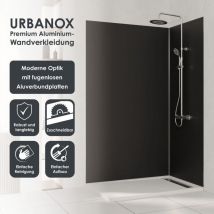 Urbanox Wandpaneel Set schwarz 1x 90x210 1x 120x210cm – inklusive Abschlussprofile in Silber - fugenlose Aluverbundplatte als Duschrückwand &