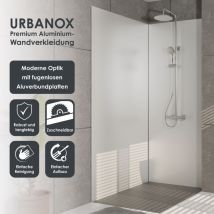 Urbanox Wandpaneel Set matt weiß 1x 90x210 1x 120x210cm – inklusive Abschlussprofile in Schwarz - fugenlose Aluverbundplatte als Duschrückwand &