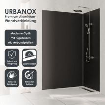 Urbanox Wandpaneel Schwarz 120x210 Cm – Inklusive Abschlussprofile In Schwarz - Fugenlose Aluverbundplatte Als Duschrückwand & Küchenrückwand - 