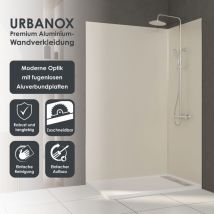 Urbanox Wandpaneel Ivory 90x210 Cm – Inklusive Abschlussprofile In Silber - Fugenlose Aluverbundplatte Als Duschrückwand & Küchenrückwand - Marwell