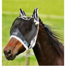 Maschera antimosche in rete con copriorecchie zebrato modello Fly Shield: Pony, Zebra