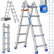 Masko - Aluleiter Mehrzweckleiter 5 10m 4x5 Sprossen Teleskopleiter Multifunktionsleiter Aluleiter Klappleiter Anlegeleiter Bockleiter 5.10m / 4x5