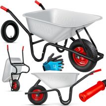 MASKO Brouette de chantier Brouette de jardin 100 litres jusqu'à 250kg Pneus à air avec jante en acier galvanisé Cadre en acier Brouette de jardin