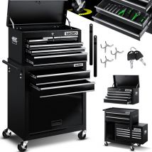 Masko - Carrello da officina con valigetta, 9 scomparti con serratura, Senza attrezzi, Carrello per il deposito degli attrezzi con serratura, Nero