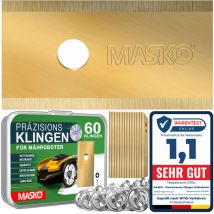 Masko - Ersatzmesser Klingen für Mähroboter Rasenmäher Messer universal inkl. innovativen Schrauben langlebig Titan-Beschichtung / für Worx, 60 Stück