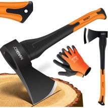 Kesser - masko Hacha de dividir, mango de fibra de vidrio + guantes, las herramientas perfectas para el jardín y el bosque, universales, robustas,