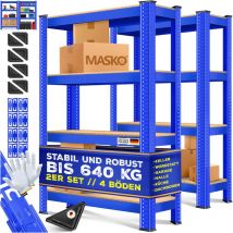 Masko - Juego de 2 estantes de almacenamiento, Capacidad de carga hasta 875 kg, 4 ó 5 estantes regulables, Tableros mdf, Estantería metálica,