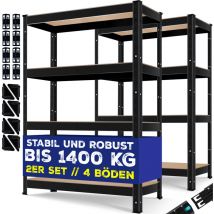 Masko - Jeu de 2 étagères de stockage, Charge max. 875 kg, 4 ou 5 étagères réglables, Plateaux en mdf, Étagère en métal, Noir-700kg / 2x 160x80x40cm
