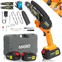 Masko - Mini tronçonneuse avec batterie 8000mAh Tronçonneuse électrique avec 2 batteries 4000mAh pour sécateurs/élagueurs/coupeurs de bois