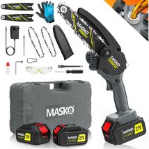 Masko - Mini tronçonneuse avec batterie 8000mAh Tronçonneuse électrique avec 2 batteries 4000mAh pour sécateurs/élagueurs/coupeurs de bois