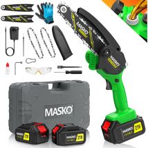 Masko - Mini tronçonneuse avec batterie 8000mAh Tronçonneuse électrique avec 2 batteries 4000mAh pour sécateurs/élagueurs/coupeurs de bois