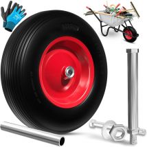 Masko - pu rueda de carretilla goma maciza 200 kg antipinchazos 4.80/4.00-8 ø 390mm incl. eje rueda de repuesto rueda de goma llanta de acero