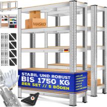 Masko - Set di 2 scaffali , Portata fino a 875 kg, 4 o 5 ripiani regolabili, Pannelli in mdf, Scaffali in metallo, Argento-875kg / 2x 180x90x40cm 5