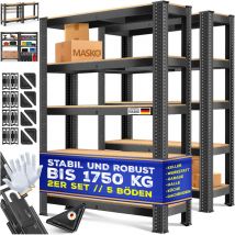 Masko - Set di 2 scaffali , Portata fino a 875 kg, 4 o 5 ripiani regolabili, Pannelli in mdf, Scaffali in metallo, Nero-875kg / 2x 180x90x40cm 5