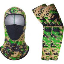 Masque facial d'équitation cagoule - Cache-cou refroidissant protecteur UV avec manches de couverture de bras en soie glacée pour hommes/femmes