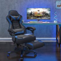 Puluomis - Massage Gaming Chair, pu Leather Executive Office Chair, Recliner Swivel Chairs, with Footrest and Lumbar Support, Blue
