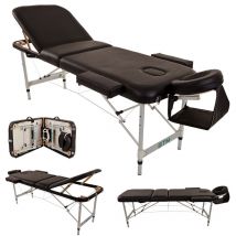 Abrihome - Massage Table Couch Bed Aluminium Tattoo Spa Reiki Portable Folded 3 Section with Premium pu Leather, Black