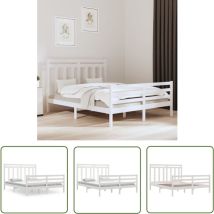 The Living Store Massivholzbett Weiß 160x200 cm - Holzbett - Doppelbett - Kiefernholzbett - Massives Holzbett - Weißes Bett