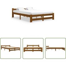 The Living Store Massivholzbett Honigbraun Kiefer 180x200 cm - Massivholzbette - Holzbettrahmen - Doppelbett - Kiefernbett - Honigbraunes Bett