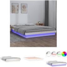 The Living Store Massivholzbett mit LEDs Weiß 160x200 cm - Betten & Bettgestelle - Weiß