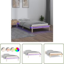 The Living Store Massivholzbett mit LEDs 90x200 cm - Holzbett - Kiefernholzbett - Massives Holzbett - Bettrahmen - Doppelbett