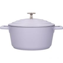 Casseruola rotonda con coperchio di 2,5L, acciaio fuso, resistente al forno, resistente ai graffi, rivestimento antiaderente, viola lavanda