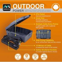 Masterplug Weatherproof Electric Box and 10m 4 Gang Extension Lead (Pack of 2)