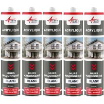 Arcane Industries - Joint acrylique mastic d'étanchéité mur porte - 300 ml x 5 Blanc