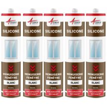 Arcane Industries - Mastic silicone fenêtre menuiserie étanchéité - 300 ml x 5 Blanc