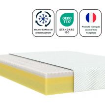 Matelas 90x190 cm, Matelas à mémoire de forme, Épaisseur 25cm, Soutien 5-Zones, Fermeté moyenne Certifié oeko-tex