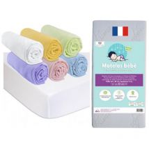 Matelas 40x80 + 6 Draps housse Multi + 2 Alèses Coton