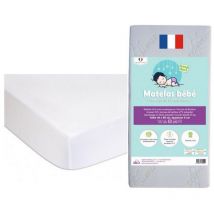 Matelas 40x90 + 2 Protèges matelas, alèses Coton bio Blanc
