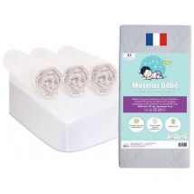 Matelas 40x90 + 3 Draps housse + 2 Alèses Coton bio