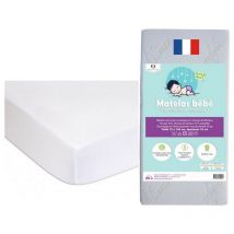 Matelas 70x140 cm + 2 Alèses Coton bio Blanc