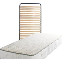 Lot de 2 Matelas 80x190 + 2 Sommiers Démontés + pieds + 2 Protèges Matelas Offerts Mousse rembourrage 100 % polesther - âme 100 % polyuréthane poli