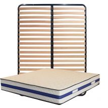 Matelas 160x200 + Sommier démonté + Pieds + Protège Matelas Offerts - Mousse Poli Lattex Indéformable - Hauteur 29 cm - Face Hiver avec Laine Merinos