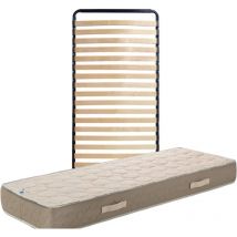 King Of Dreams - Matelas 80x190 x 23 cm + Sommier + pieds + Oreiller Mémoire Offerts avec contact latex densité 80 Kg/m3 - Tissu 100% Coton - Soutien