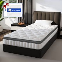 Matelas 90x190, Matelas Ressorts, 7 Zones Conception, Matelas avec Drap-housse, Mousse à Mémoire, Epaisseur 25cm