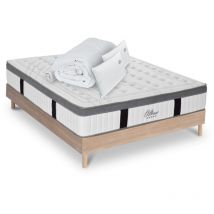 Maison Aubertin - Matelas Altesse Mousse Accueil Mémoire de forme+ sommier bois + accessoires - 140 x 190 cm