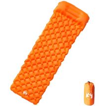 Matelas de camping gonflable avec oreiller 1 personne orange