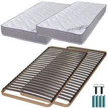 Ebac Literie - Matelas mousse + Sommier métal C224 2x90x190 Wave - Hauteur 19 cm - Soutien ferme